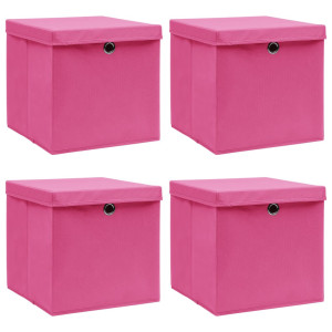 vidaXL Opbergboxen met deksel 4 st 32x32x32 cm stof roze