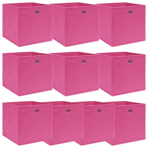 vidaXL Opbergboxen 10 st 32x32x32 cm stof roze