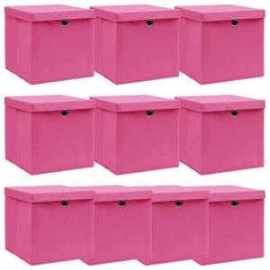 vidaXL Opbergboxen met deksel 10 st 32x32x32 cm stof roze