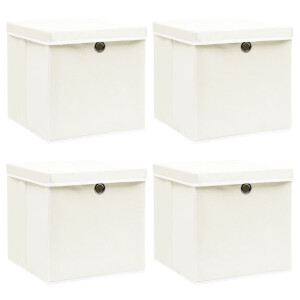 vidaXL Opbergboxen met deksel 4 st 32x32x32 cm stof wit