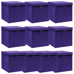 vidaXL Opbergboxen met deksel 10 st 32x32x32 cm stof paars