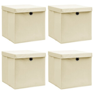 vidaXL Opbergboxen met deksel 4 st 32x32x32 cm stof crèmekleurig