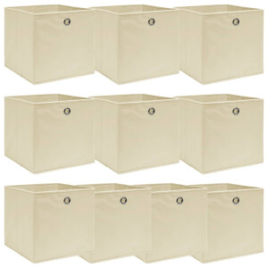 vidaXL Opbergboxen 10 st 32x32x32 cm stof crèmekleurig