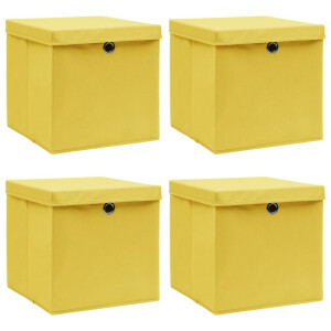 vidaXL Opbergboxen met deksel 4 st 32x32x32 cm stof geel