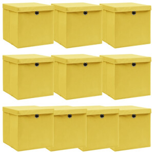 vidaXL Opbergboxen met deksel 10 st 32x32x32 cm stof geel
