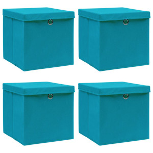 vidaXL Opbergboxen met deksel 4 st 32x32x32 cm stof babyblauw