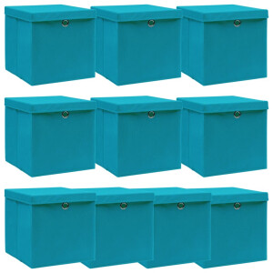 vidaXL Opbergboxen met deksel 10 st 32x32x32 cm stof babyblauw