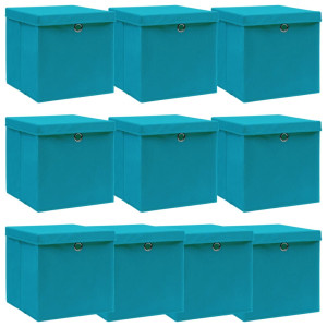 vidaXL Opbergboxen met deksel 10 st 32x32x32 cm stof babyblauw