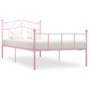 vidaXL Bedframe metaal roze 90x200 cm