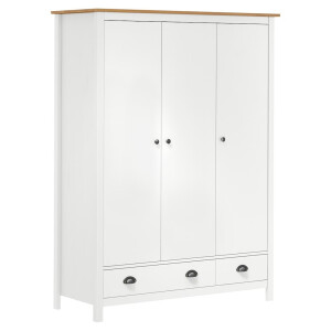 vidaXL Kledingkast Hill 3 deuren 127x50x170 cm massief grenenhout wit