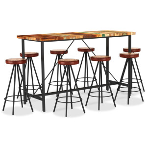 vidaXL 9-delige Barset massief gerecycled hout, echt leer en canvas