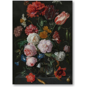Stilleven met bloemen in een glazen vaas - 50x70 Canvas Staand - Jan Davidsz - Meesterwerken - Bloemen