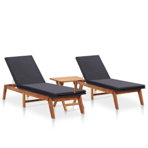 vidaXL Ligbedden 2 st met tafel poly rattan en massief acaciahout