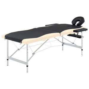 vidaXL Massagetafel inklapbaar 2 zones aluminium zwart en beige