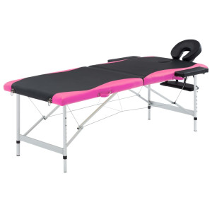 vidaXL Massagetafel inklapbaar 2 zones aluminium zwart en roze