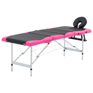 vidaXL Massagetafel inklapbaar 4 zones aluminium zwart en roze
