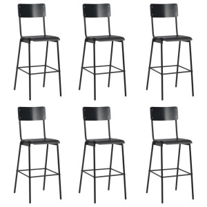 vidaXL Barstoelen 6 st massief multiplex staal zwart