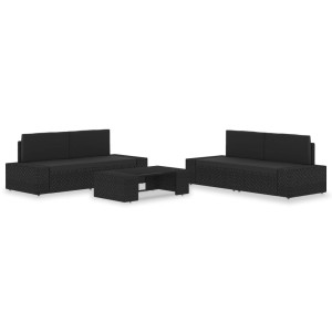 vidaXL 5-delige Loungeset poly rattan zwart