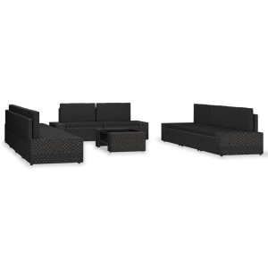 vidaXL 10-delige Loungeset poly rattan zwart