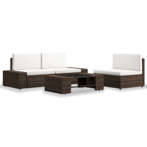 vidaXL 4-delige Loungeset poly rattan bruin