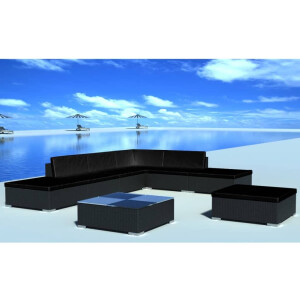 vidaXL 8-delige Loungeset met kussens poly rattan zwart
