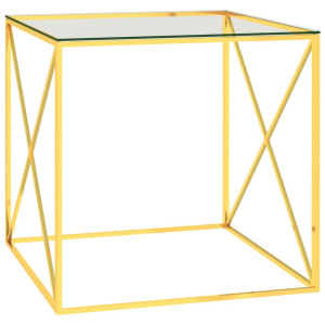 vidaXL Salontafel 55x55x55 cm roestvrij staal en glas goudkleurig