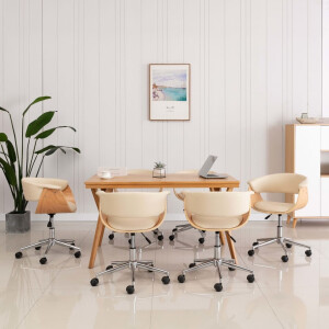vidaXL Eetkamerstoelen 6 st draaibaar 6 st kunstleer crèmekleurig
