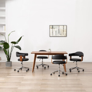vidaXL Eetkamerstoelen 4 st draaibaar gebogen hout en kunstleer zwart