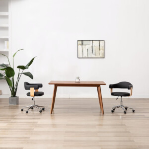 vidaXL Eetkamerstoelen draaibaar 2 st kunstleer zwart