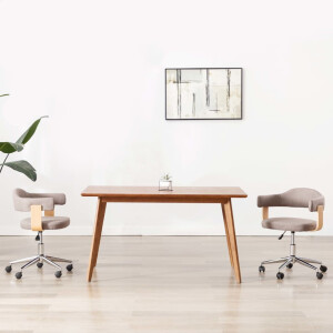 vidaXL Eetkamerstoelen draaibaar 2 st gebogen hout en stof taupe