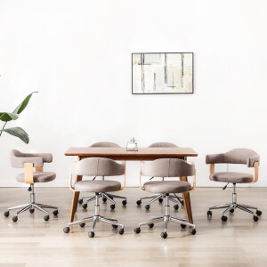 vidaXL Eetkamerstoelen 6 st draaibaar gebogen hout en stof taupe