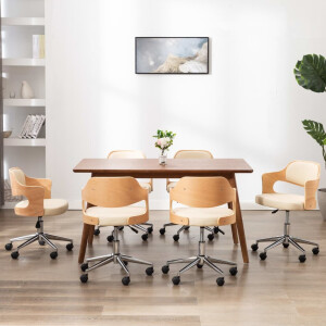vidaXL Eetkamerstoelen draaibaar 6 st gebogen hout en kunstleer crème