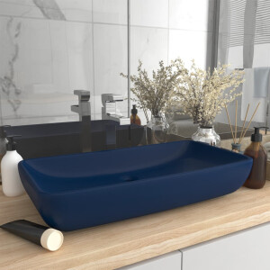 vidaXL Wastafel rechthoekig 71x38 cm keramiek mat donkerblauw