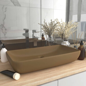 vidaXL Wastafel rechthoekig 71x38 cm keramiek matcrème