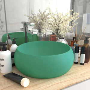 vidaXL Wastafel rond 40x15 cm keramiek mat lichtgroen