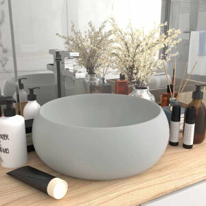 vidaXL Wastafel rond 40x15 cm keramiek mat lichtgrijs