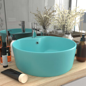 vidaXL Wastafel met overloop 36x13 cm keramiek mat lichtgroen