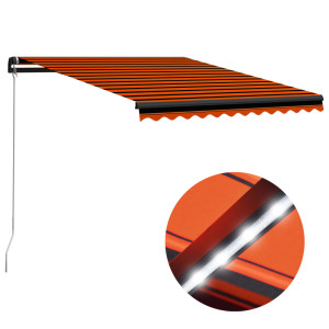 vidaXL Luifel handmatig uittrekbaar met LED 350x250 cm oranje en bruin