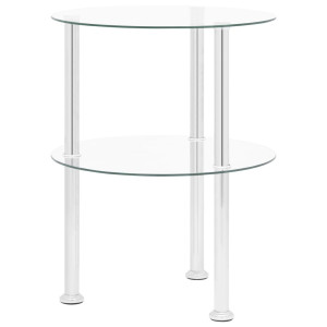 vidaXL Bijzettafel 2-laags 38 cm gehard glas transparant