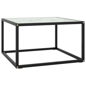 vidaXL Salontafel met wit marmerglas 60x60x35 cm zwart