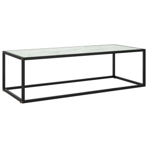 vidaXL Salontafel met wit marmerglas 120x50x35 cm zwart