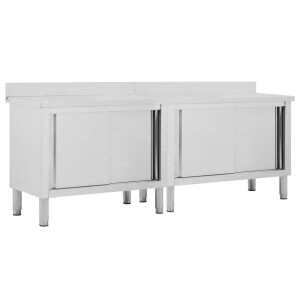 vidaXL Werktafels met deuren 2 st 240x50x(95-97) cm roestvrij staal