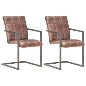 vidaXL Eetkamerstoelen 2 st echt leer verweerd bruin