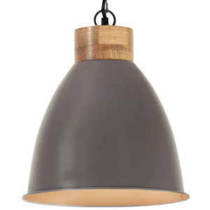 vidaXL Hanglamp industrieel E27 35 cm ijzer en massief hout grijs