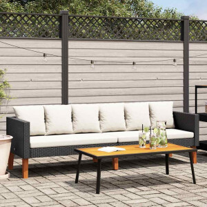 vidaXL Tuinbank 3-zits met kussens poly rattan zwart