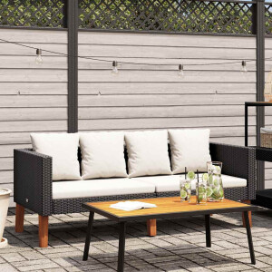 vidaXL Tuinbank 2-zits met kussens poly rattan zwart