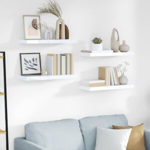 vidaXL Wandschappen zwevend 4 st 60x23,5x3,8 cm MDF hoogglans wit