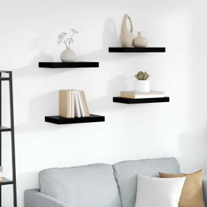 vidaXL Wandschappen zwevend 4 st 40x23x3,8 cm MDF hoogglans zwart