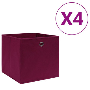 vidaXL Opbergboxen 4 st 28x28x28 cm nonwoven stof donkerrood