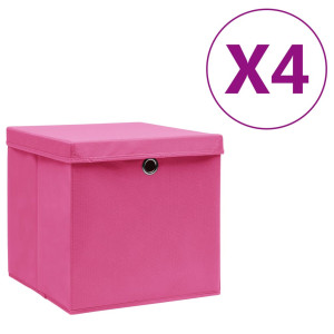 vidaXL Opbergboxen met deksel 4 st 28x28x28 cm roze